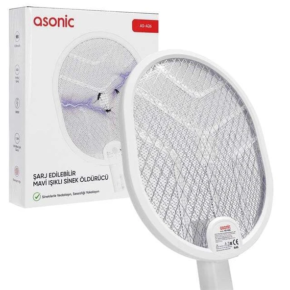 Asonic AS-A26 1200mAh 3000V Çıkış UV Işıklı Şarjli Katlanabilir Askılı Raket Sinek Öldürücü - 3