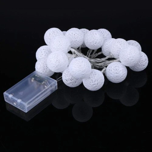 2m 10 lu Işıklı Beyaz Top Dekoratif Süs Pilli - 3