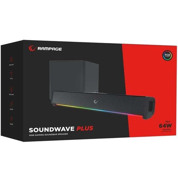 Rampage RM-1 Soundwave Plus Siyah 2x15 Watt+34 Watt BT+USB+AUX+TF Kartlı Gaming Soundbar - 8