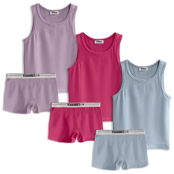 Yohannes Club, Kız Çocuk, Pamuklu Boxer&Atlet, Alt-Üst, (3 Çift ve 4 Çift Takım seçenekli) - Resim 4