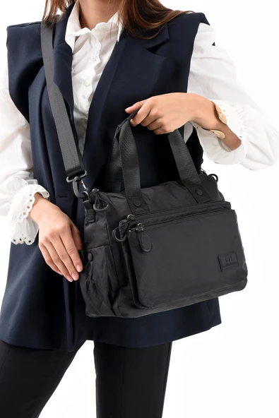 571 collections Ultra Hafif Şik ve Su Geçirmez Orta Boy Omuz,El Çantası Siyah Model: (571-13-9L) - Resim 2