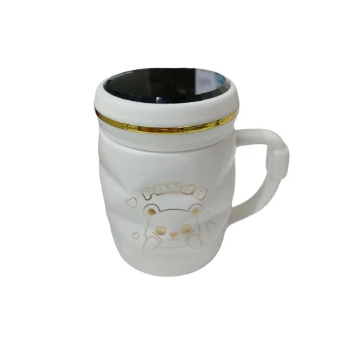 Ayna Kapaklı Panda Desenli Porselen Kupa Bardak Beyaz Kupa Bardak ürün görseli