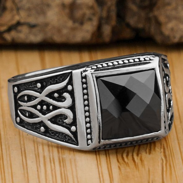 Siyah Zirkon Taşlı Desenli 925 Ayar Gümüş Yüzük ürün görseli 1