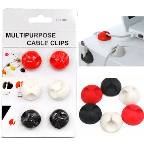 Yapışkanlı Kablo Sabitleyici Düzenleyici 6 lı Paket (2 Beyaz-2 Kırmızı-2 Siyah) - 2