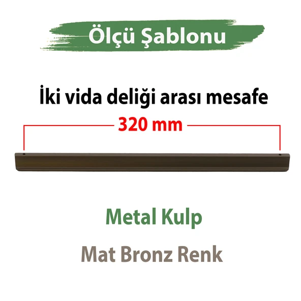 Dombay Mat Bronz Metal Kulp 320 mm 32 cm  Mutfak Dolabı Kulbu Kulpu Mobilya Çekmece Dolap Kulpları - Resim 2