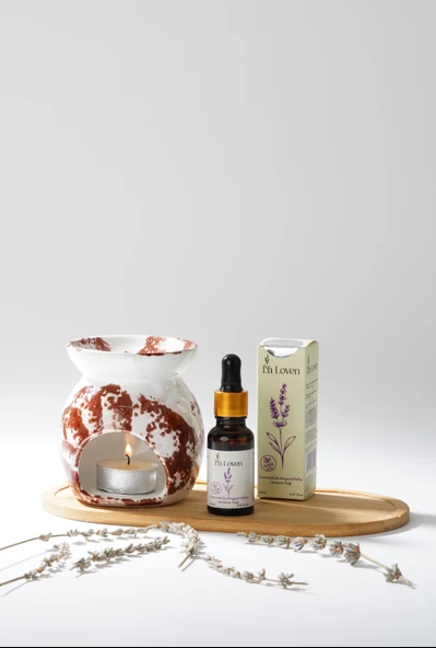 LaLoven Meditasyon İkilisi Lavanta Yağı ve Bordo Desenli Buhurdanlık %100 Doğal - 2