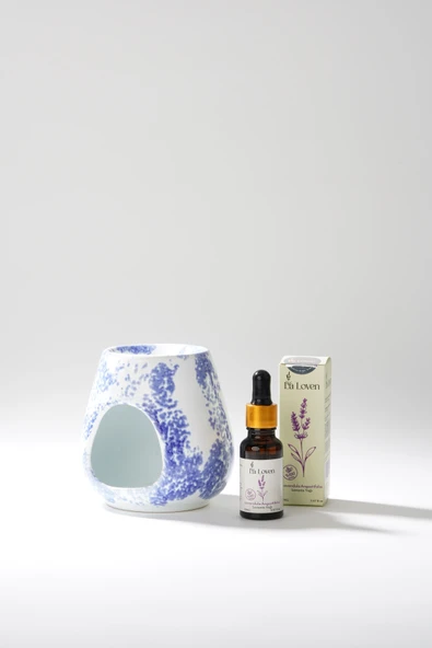 LaLoven Meditasyon İkilisi Lavanta Yağı ve Mavi Desenli Buhurdanlık %100 Doğal
