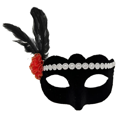 Gümüş Dantelli Kırmızı Gül Tasarımlı Parti Maskesi ürün görseli 1