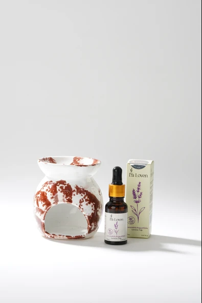 LaLoven Meditasyon İkilisi Lavanta Yağı ve Bordo Desenli Buhurdanlık %100 Doğal