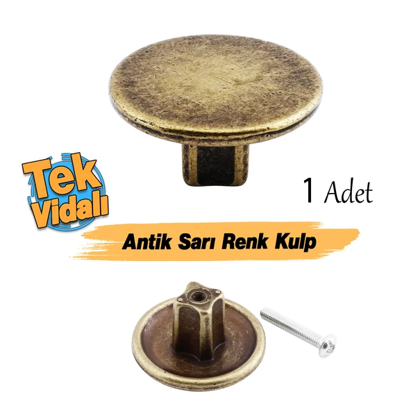 Tek Vidalı Düz Lüks Antik Sarı Düğme Metal Kulp Çekmece Mobilya Mutfak Dolabı Dolap Kulbu Kulplar - Resim 3
