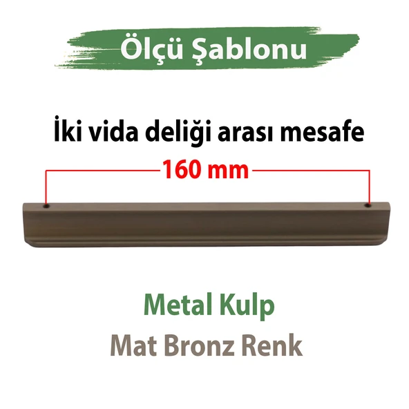 Dombay Mat Bronz Metal Kulp 160 mm 16 cm  Mutfak Dolabı Kulpları Dolap Kulbu Kulpu Mobilya Çekmece - Resim 2