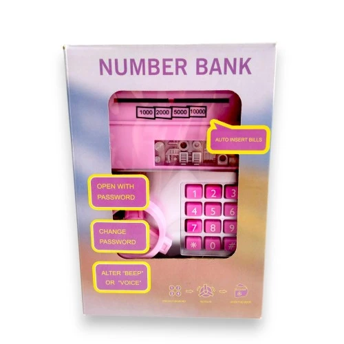 Şifreli Otomatik Kağıt Para Alan Atm Pembe Kumbara - Resim 3