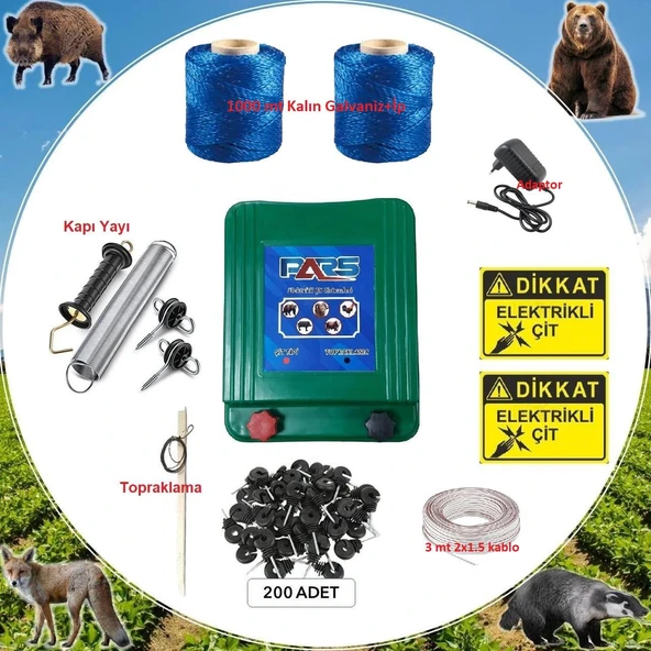 Elektrikli Sensörlü Ayı,Domuz Yaban Kovar Seti Ahşap Direk İzolatörlü ürün görseli 1