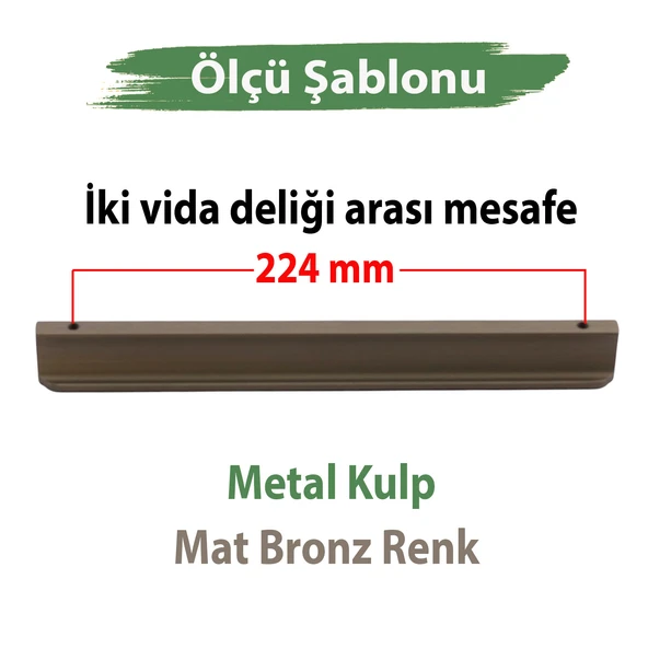 Dombay Mat Bronz Metal Kulp 224 mm 22.4 cm Mobilya Çekmece Dolap Kulpları Mutfak Dolabı Kulbu Kulpu - Resim 2