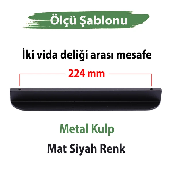 Teke Mat Siyah Metal Kulp 224 mm 22,4 cm  Mutfak Dolabı Kulbu Kulpu Mobilya Çekmece Dolap Kulpları - Resim 3
