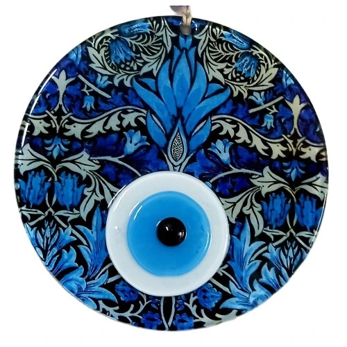 Turkuazın Zarafeti Nazar Boncuklu Füzyon Cam 16 Santimetre Çapında Elegant Duvar Süsü ürün görseli