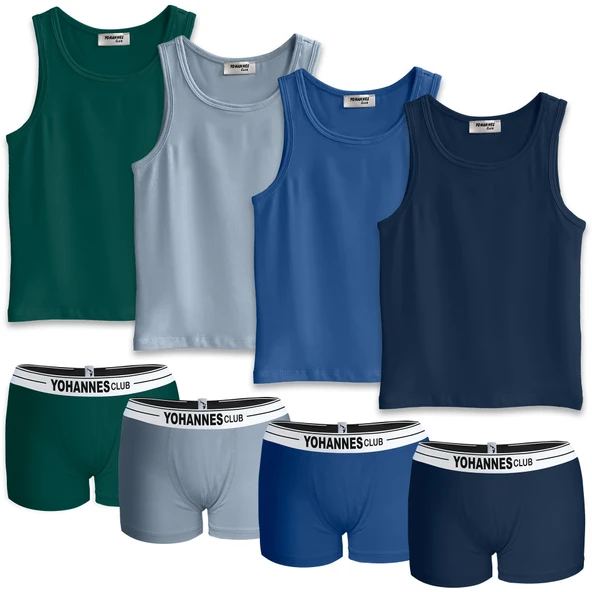 Erkek Çocuk, Pamuklu Boxer&Atlet, Alt-Üst, 3 Çift ve 4 çift takım seçenekli, Çok renkli ürün görseli