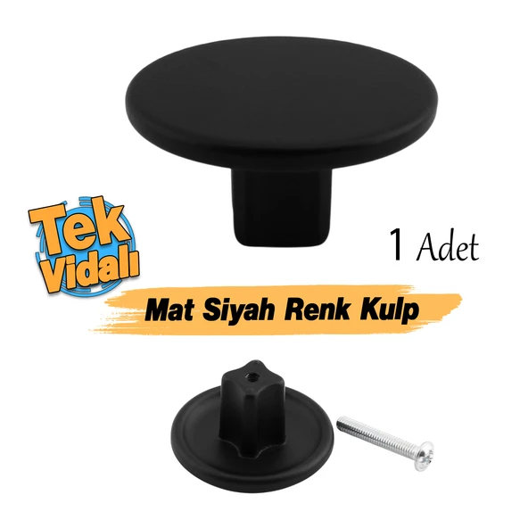 Tek Vidalı Düz Lüks Mat Siyah Düğme Metal Kulp Çekmece Mobilya Mutfak Dolabı Dolap Kulbu Kulplar - Resim 3