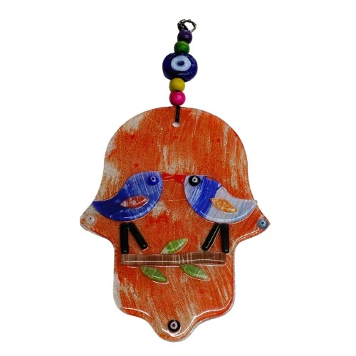 Turuncu Kuşlu Füzyon Cam Fatma Ana Eli Duvar Süsü Kapı Süsü ürün görseli