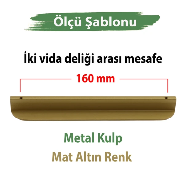 Teke Mat Altın Metal Kulp 160 mm 16 cm Mutfak Dolabı Kulbu Kulpu Mobilya Çekmece Dolap Kulpları ürün görseli