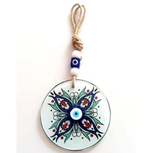 Turkuaz Ve Lacivert Renk Çiçekli Füzyon Cam Duvar Süsü - Resim 3