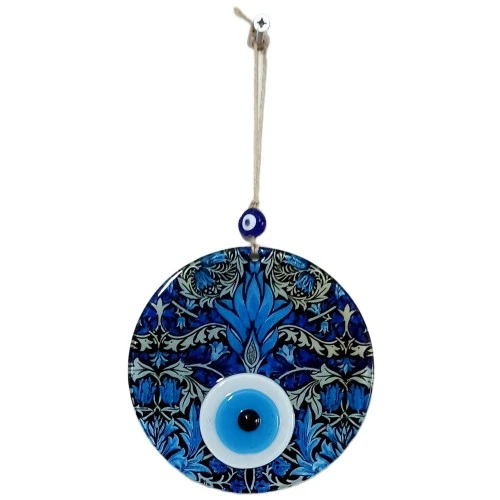 Turkuazın Zarafeti Nazar Boncuklu Füzyon Cam 16 Santimetre Çapında Elegant Duvar Süsü - Resim 2