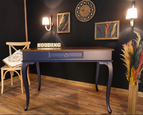 Wooding Mobilya 120 Cm Çekmeceli Masif Lacivert Ceviz Çalışma Masası - 4