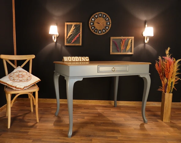 Wooding Mobilya 120 Cm Çekmeceli Masif Gri Natürel Çalışma Masası - 1