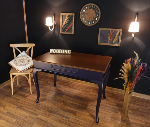 Wooding Mobilya 120 Cm Çekmeceli Masif Lacivert Ceviz Çalışma Masası - 1