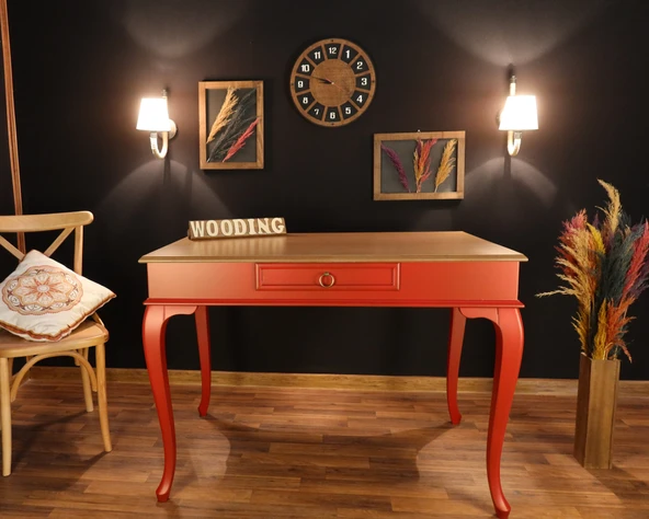 Wooding Mobilya 120 Cm Çekmeceli Masif Kırmızı Natürel Çalışma Masası - Resim 3