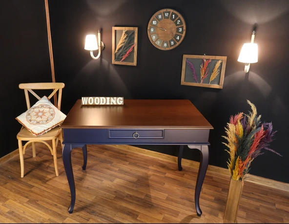 Wooding Mobilya 120 Cm Çekmeceli Masif Lacivert Ceviz Çalışma Masası - 5