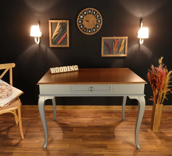 Wooding Mobilya 120 Cm Çekmeceli Masif Gri Ceviz Çalışma Masası - Resim 2