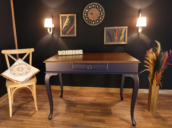 Wooding Mobilya 120 Cm Çekmeceli Masif Lacivert Ceviz Çalışma Masası - 2