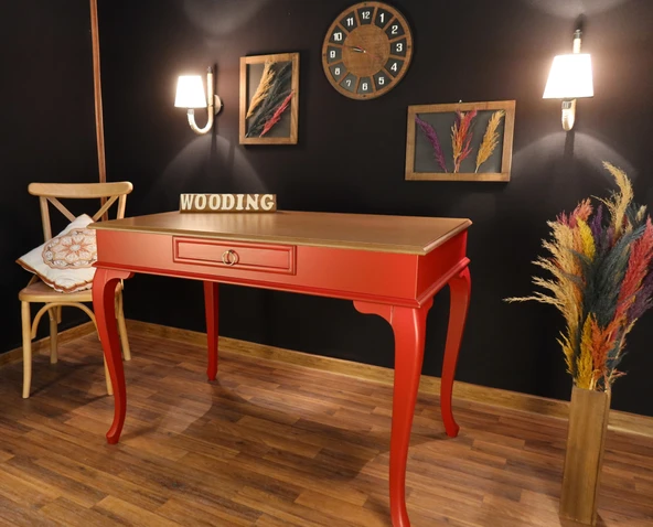 Wooding Mobilya 120 Cm Çekmeceli Masif Kırmızı Natürel Çalışma Masası - Resim 5