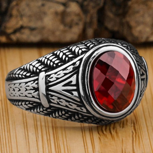 Oval Kırmızı Zirkon Taşlı 925 Ayar Gümüş Yüzük ürün görseli