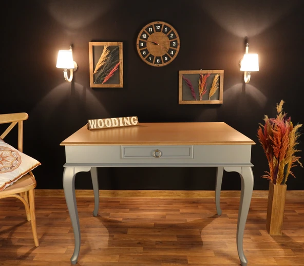 Wooding Mobilya 120 Cm Çekmeceli Masif Gri Natürel Çalışma Masası - 2
