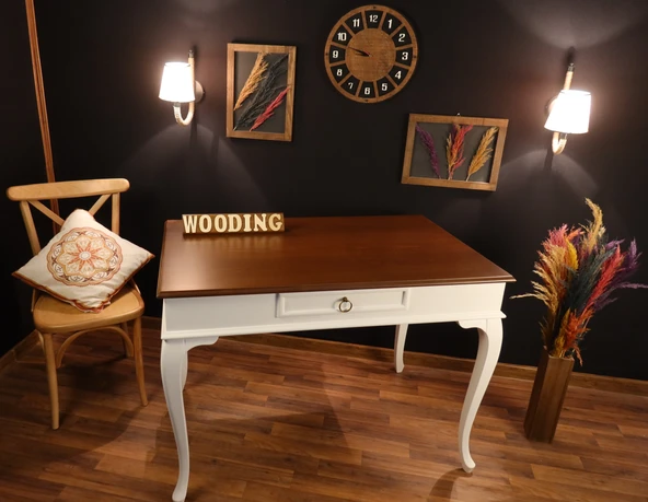 Wooding Mobilya 120 Cm Çekmeceli Masif Beyaz Ceviz Çalışma Masası - 1
