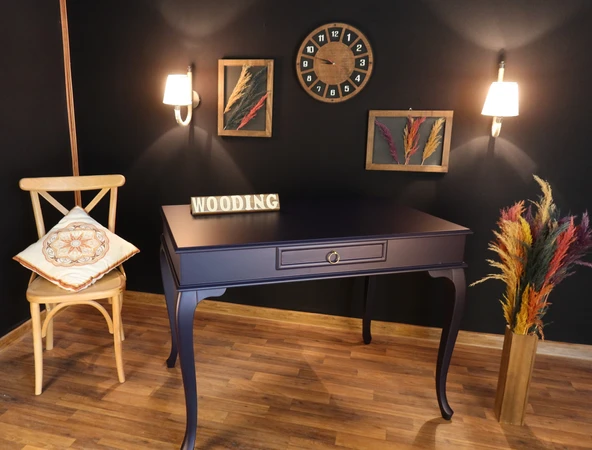 Wooding Mobilya 120 Cm Çekmeceli Masif Lacivert Çalışma Masası - Resim 3
