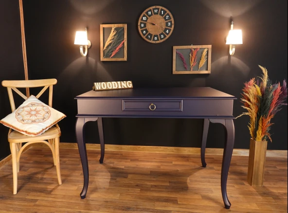 Wooding Mobilya 120 Cm Çekmeceli Masif Lacivert Çalışma Masası - Resim 5