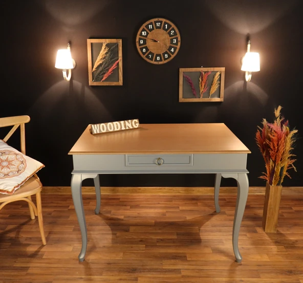 Wooding Mobilya 120 Cm Çekmeceli Masif Gri Natürel Çalışma Masası - 3
