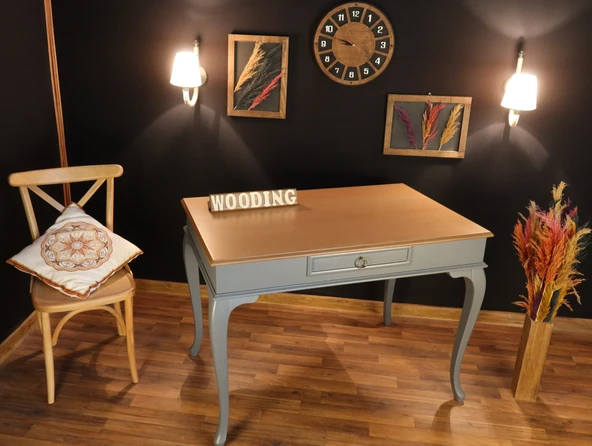 Wooding Mobilya 120 Cm Çekmeceli Masif Gri Natürel Çalışma Masası - 4