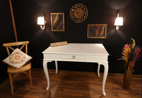 Wooding Mobilya 120 Cm Çekmeceli Masif Beyaz Çalışma Masası - Resim 3
