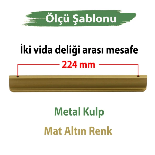 Dombay (Mat Altın) Metal Kulp 224 mm 22.4 cm Mobilya Çekmece Mutfak Dolabı Dolap Kulpu Kulpları Kulbu - Resim 2