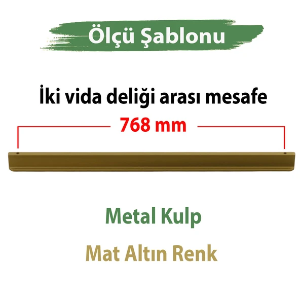 Lüx Çekme Kol Mat Altın 768 mm Metal Çekmece Sürgülü Aynalı Dolap Kulpu Gold - Resim 2