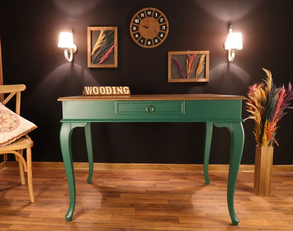 Wooding Mobilya 120 Cm Çekmeceli Masif Yeşil Natürel Çalışma Masası - Resim 3