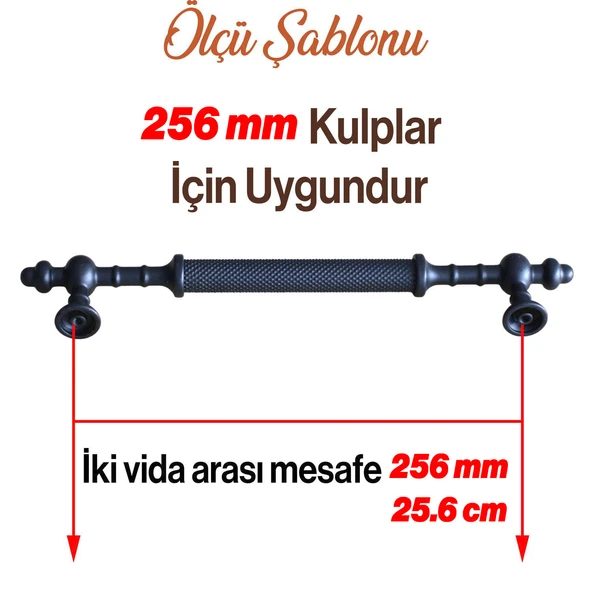 Ladin Siyah Metal Kulp 256 mm (25.6 cm) Mobilya Dolap Kapak Kulpları Kulbu Çekmece Mutfak Dolabı - Resim 2