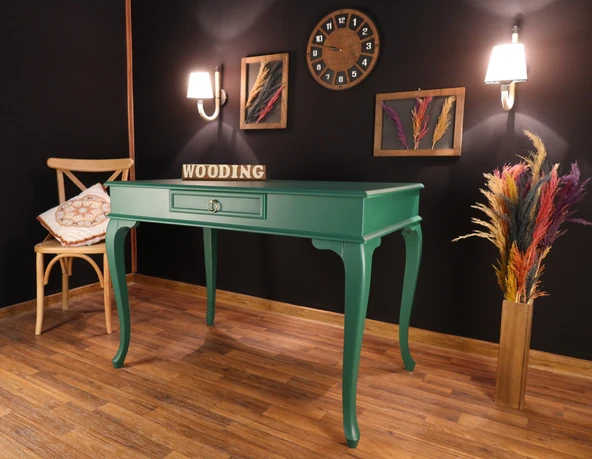 Wooding Mobilya 120 Cm Çekmeceli Masif Yeşil Çalışma Masası - Resim 5