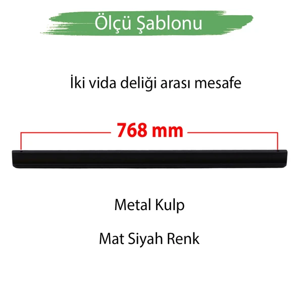 Dombay Lüx Çekme Kol Mat Siyah 768 mm 76,8 cm Metal Çekmece Sürgülü Aynalı Dolap Kulpu - Resim 2