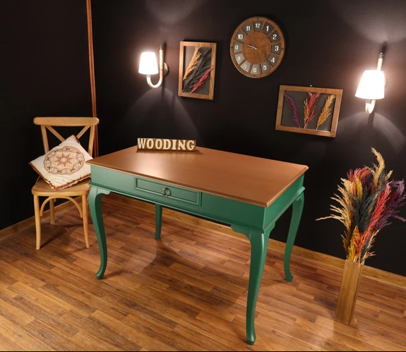 Wooding Mobilya 120 Cm Çekmeceli Masif Yeşil Natürel Çalışma Masası - Resim 5