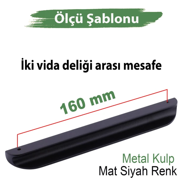 Fırat Mat Siyah Metal Kulp 160 mm 16 cm  Mutfak Dolabı Kulbu Kulpu Mobilya Çekmece Dolap Kulpları - Resim 2